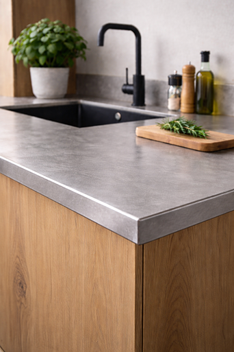 Photo d'un plan de travail en étain de Lyon proposé par Rascle Agencement en Haute-Loire