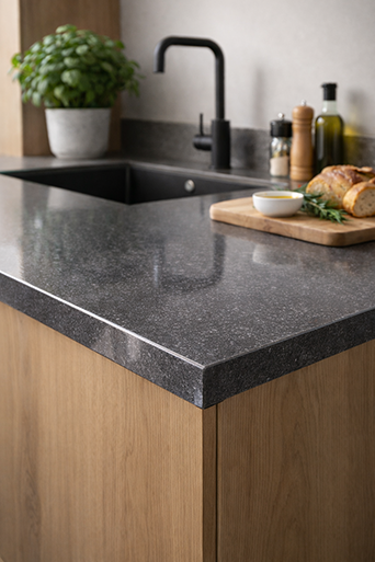 Photo d'un plan de travail en pierre de lave proposé par Rascle Agencement en Haute-Loire