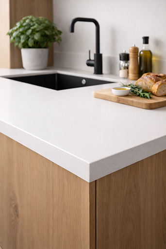 Photo d'un plan de travail en solid surface proposé par Rascle Agencement en Haute-Loire